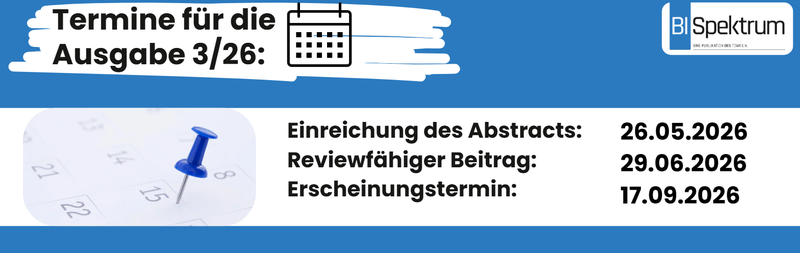Banner Termine BI-SPEKTRUM Ausgabe 3/26 zum Call for Article