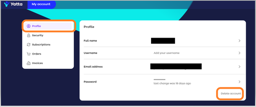 Yatta Account löschen