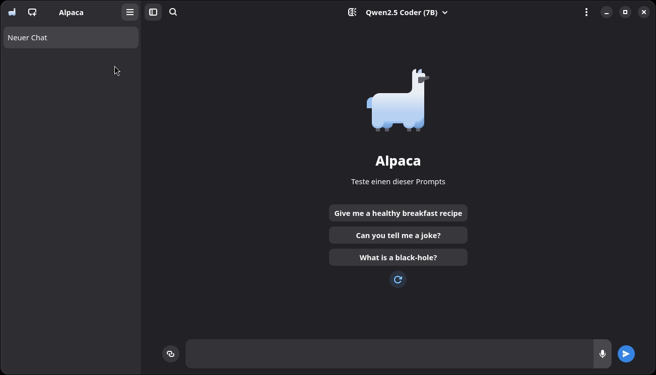 Der Startbildschirm von Alpaca